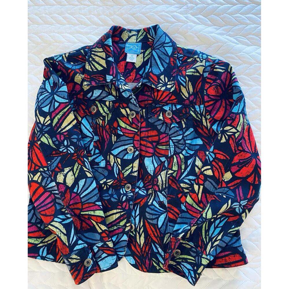 Lark Lane Women's Jean Jacket Multi Color 12 Petite Cot/Span Blend W/Pockets